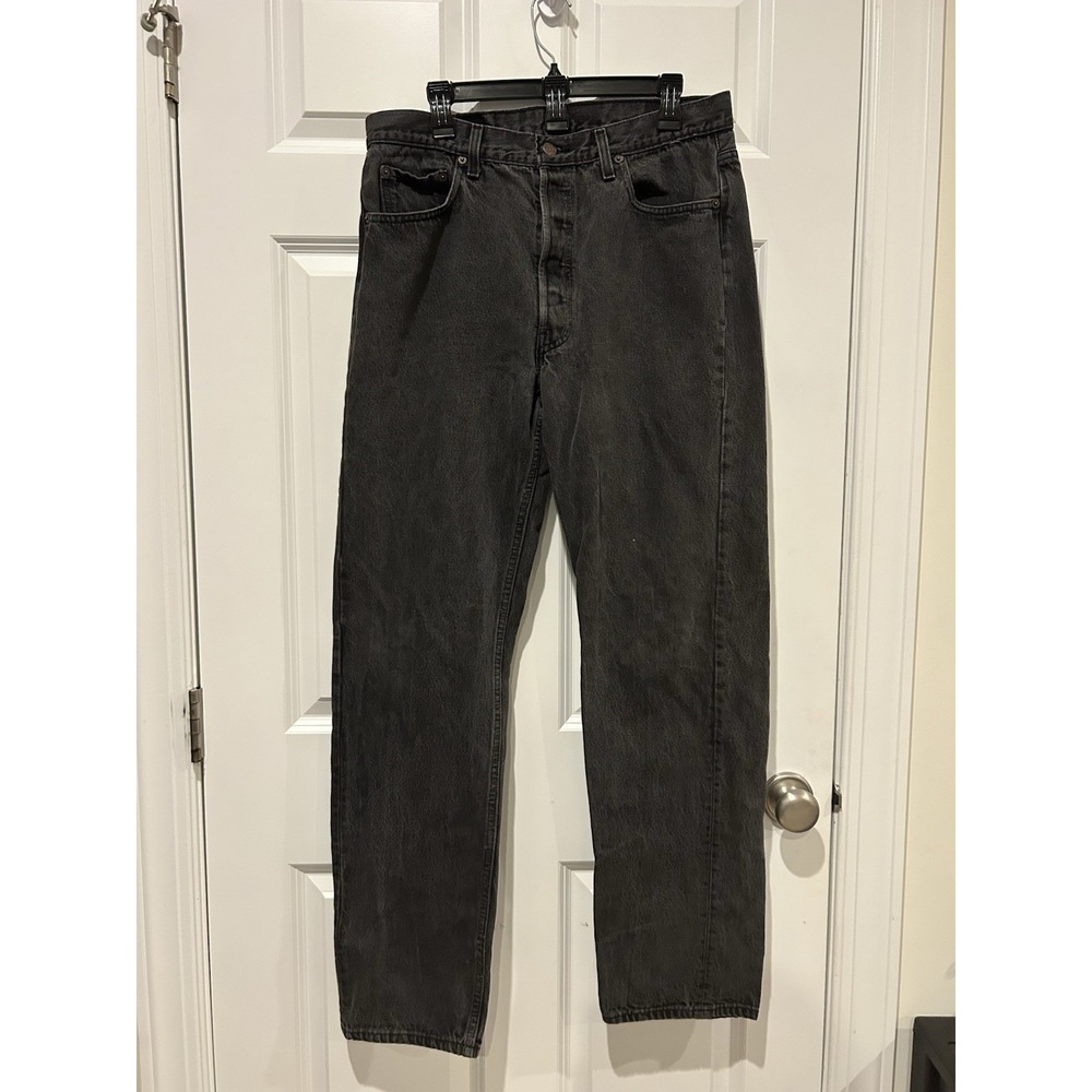 90s Levis 501 Black Denim Jeans Made in USA Men W36 L34 True 33x32 Faded Grunge
